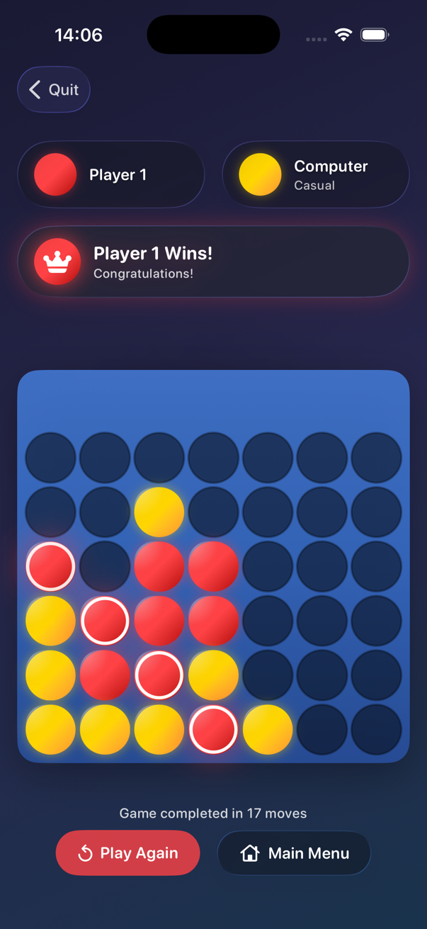Gameplay showing a winning board