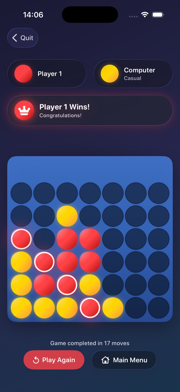 Gameplay showing a winning board