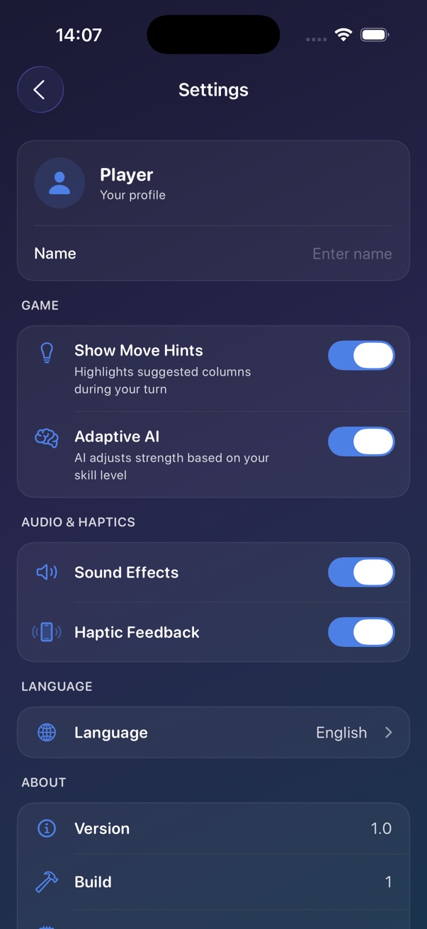 Settings screen